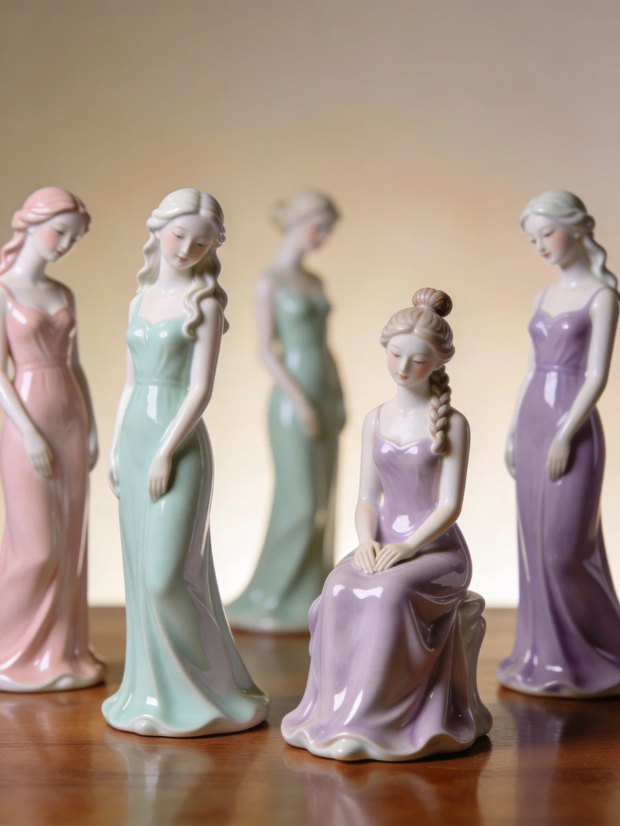 Porcelain figurines displayed on a dealer's table
