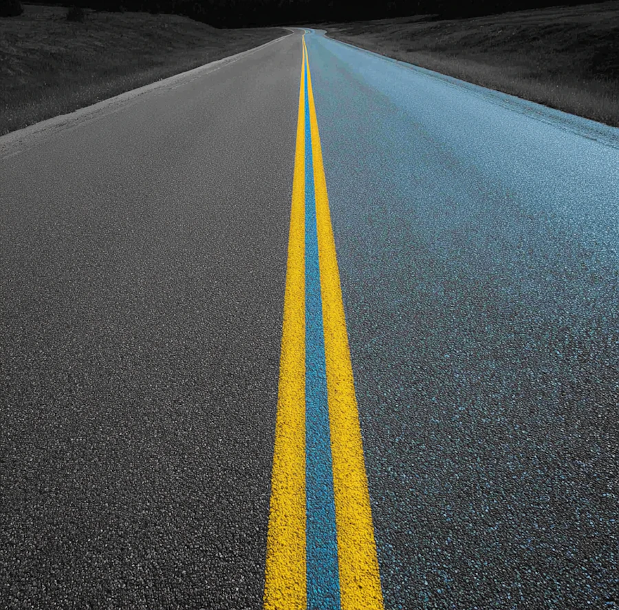 Fresh asphalt and a new double yellow line on County Trunk Highway E