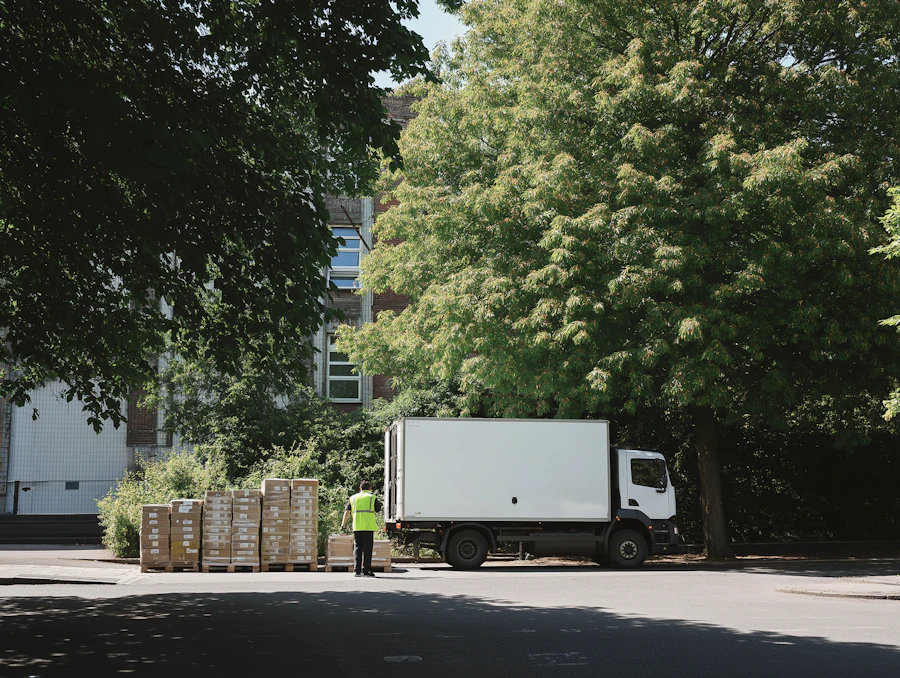 A delivery van parked on a quiet residential street near Blackberry Lane