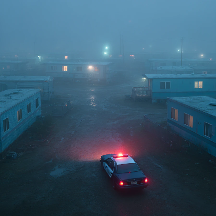 Foggy Trailer Park Scene