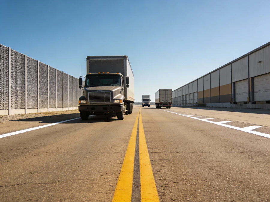 Trucks traveling a highway corridor