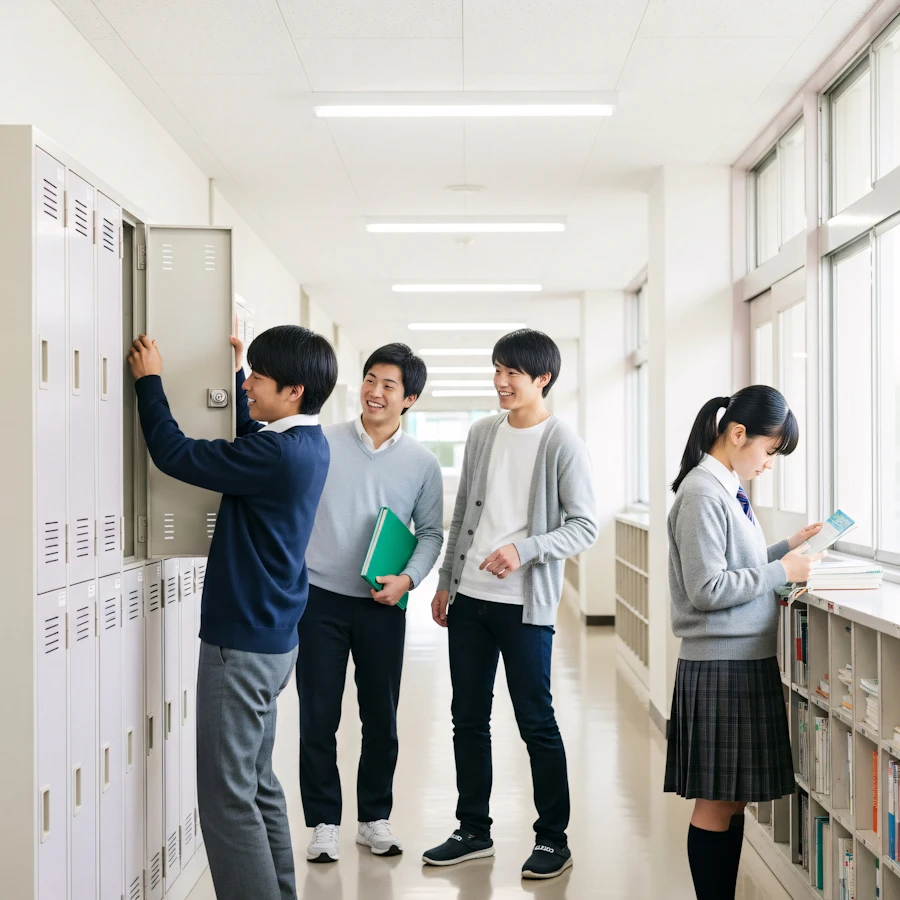 Students in School Hallway