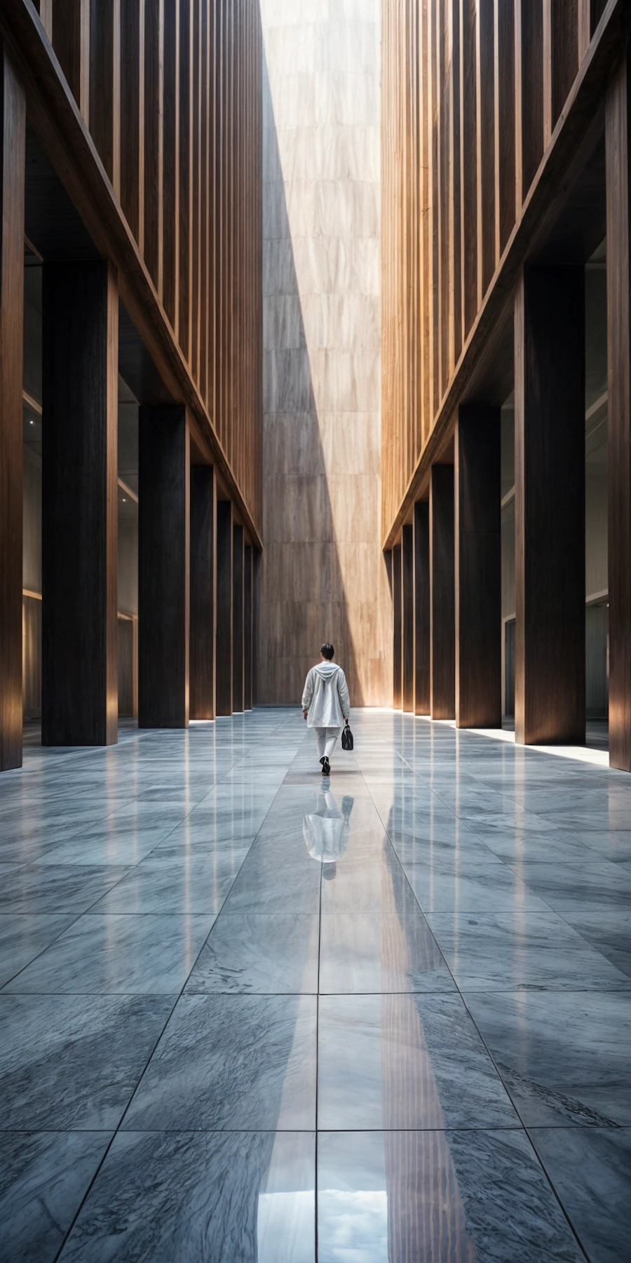 A long institutional corridor inside a municipal government building