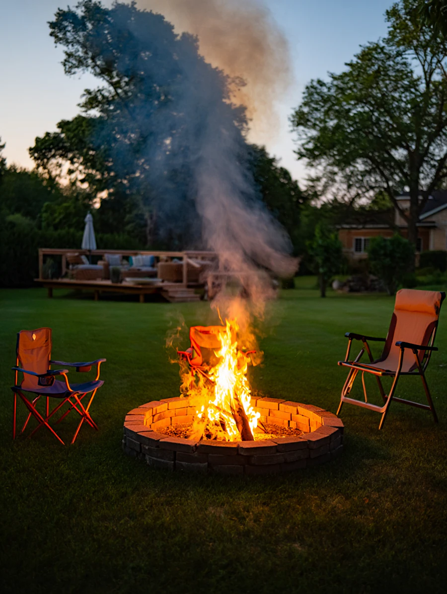 Backyard fire pit behind a Waukesha home