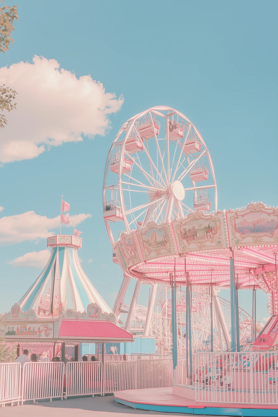 Colorful illustrated rendering of a family entertainment park with slides and attractions