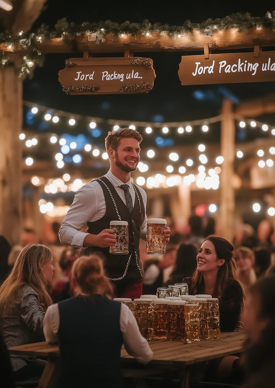 Crowds gathered under string lights at a beer garden during Waukesha's Oktoberfest