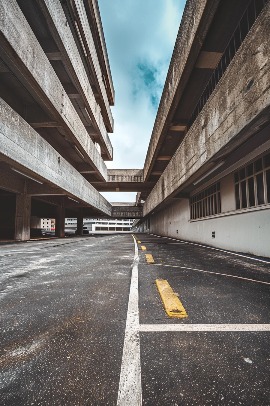 Empty exit lane of a downtown parking ramp