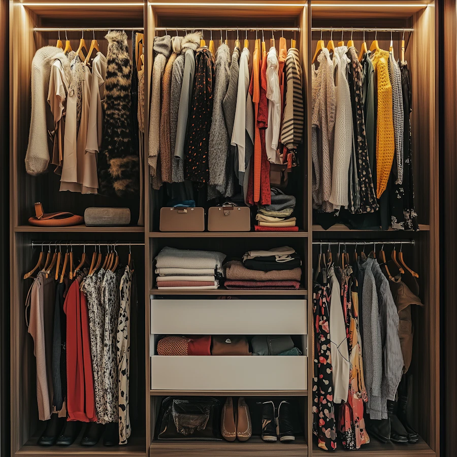 A household wardrobe in the middle of the seasonal changeover