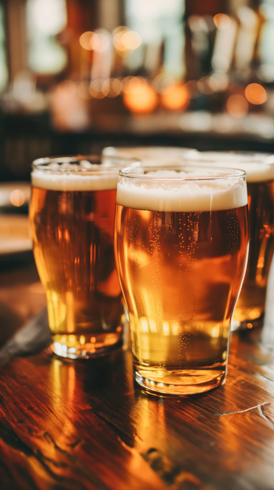 Beer taps lined up at a neighborhood tavern bar