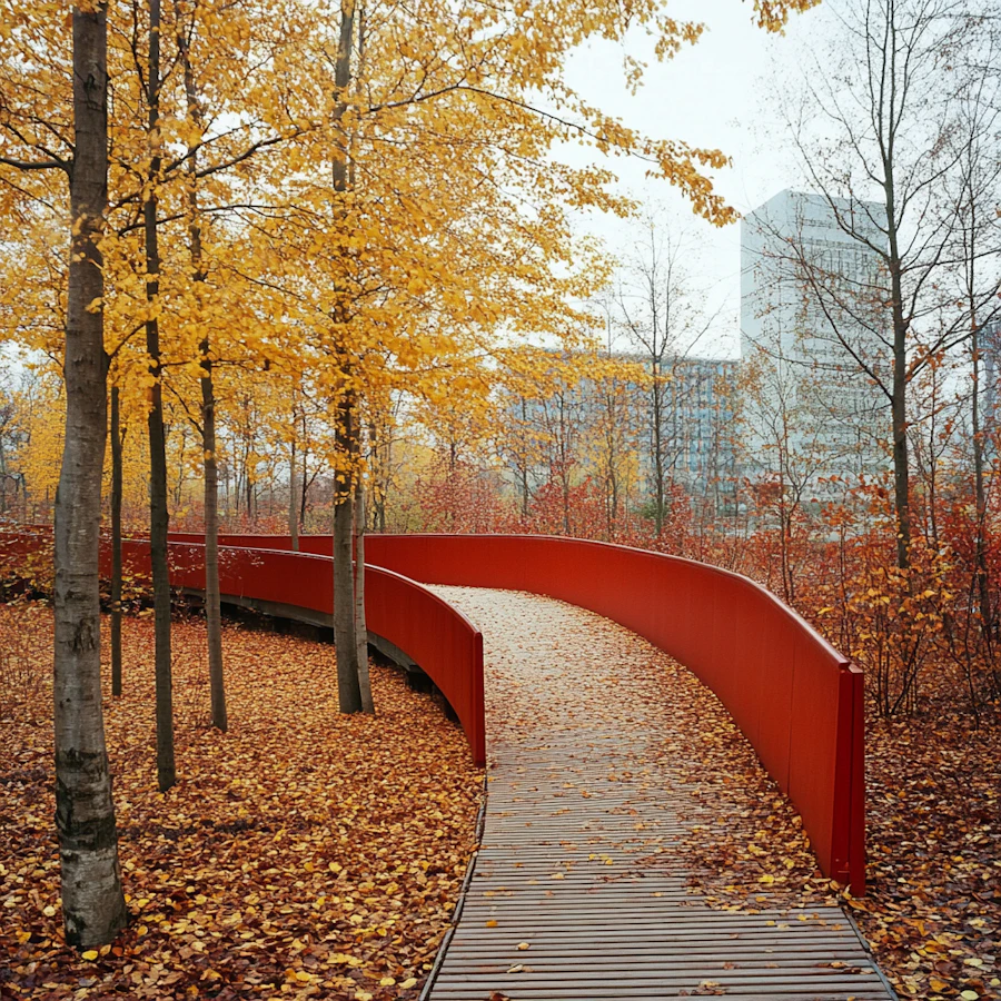 A tree-lined autumn path